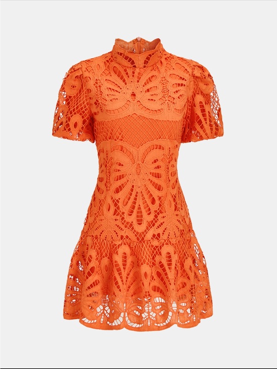 Commense Dresses & Skirts - Commense Orange Crochet Lace Mini Dress